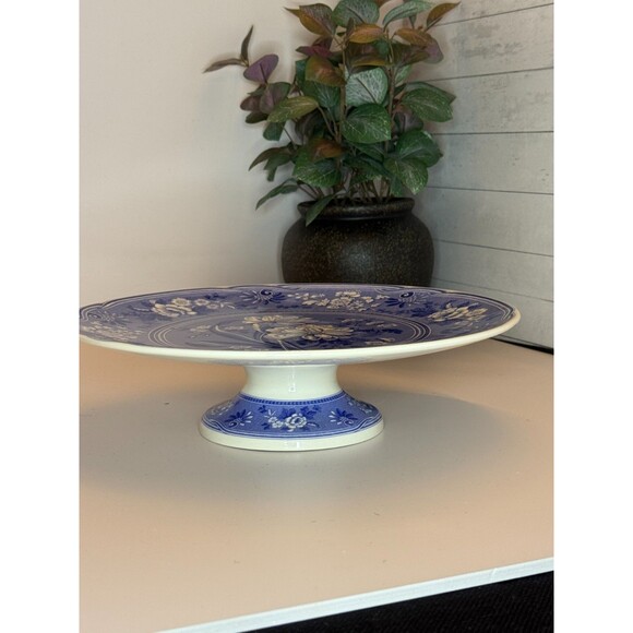 Spode Blue Room Collection Botanical Footed Cake Pie Stand 10 3/4" Georgian - Picture 3 of 4